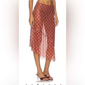 House of Sunny Asymmetrical Skirt in Red and Pink